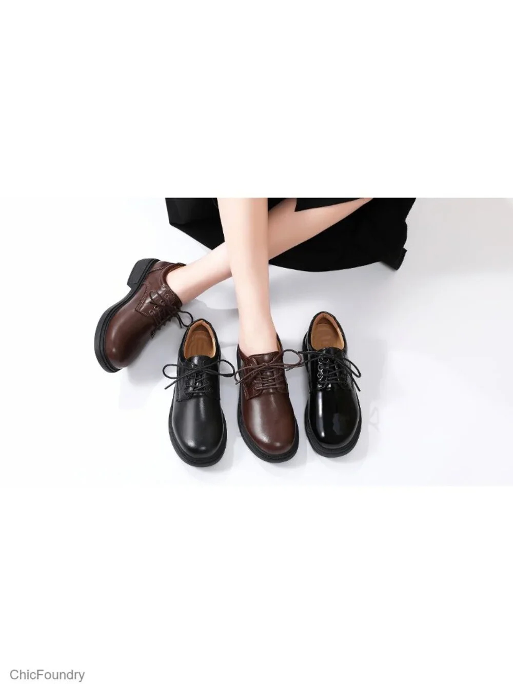 Womens Oxford Shoes Leather Platform Comfortable Dressy Slip On Lace Up Loafers